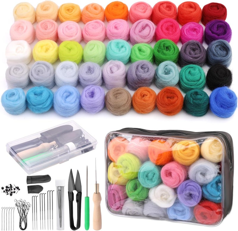 SOCNITC 45 Colors Needle Felting Kits for Beginners, Needle Felting Supplies with Tools, Felt Starter Kits with Needles, Storage Bag for DIY Handcrafts Decoration - Image 1